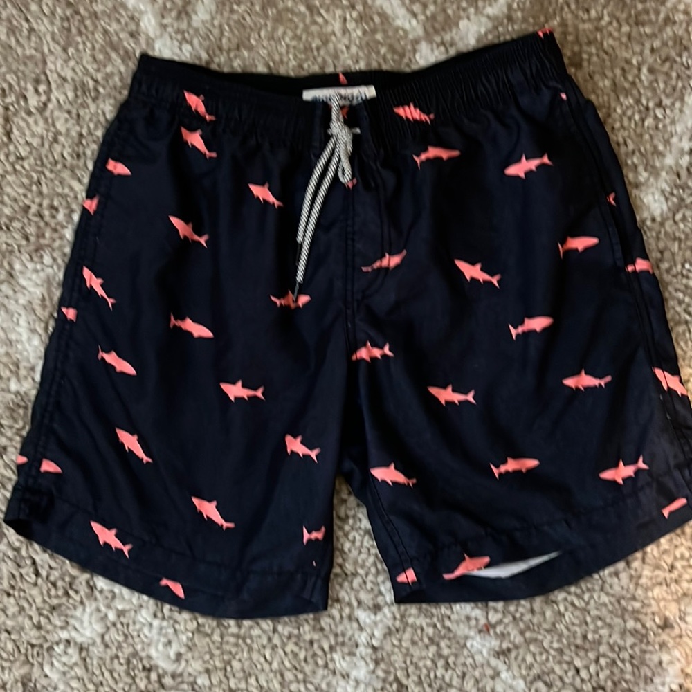 Swimming Trunks Navy Blue w/Pink Sharks Medium